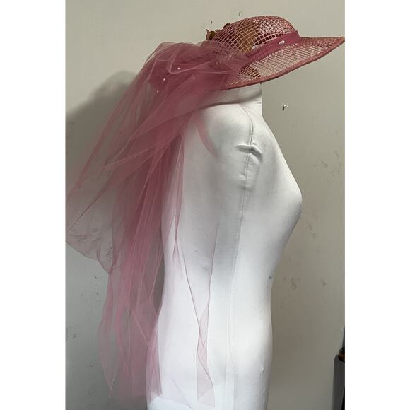 Union Made 70s 80s Southern Belle Dress w/Matching Hat Pink Ruffles & Lace - Picture 10 of 13